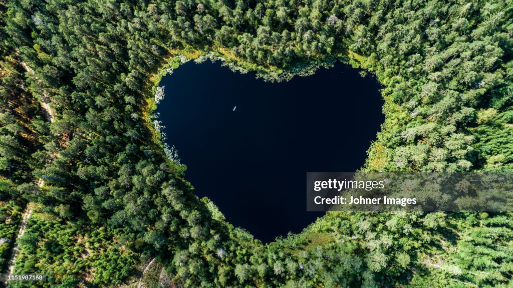 Aereal of heart shaped lake