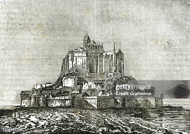 mont saint-michel normandy france illustration 1839 - mont saint michel stock illustrations