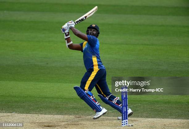 Thisara Perera of Sri Lanka bats during the ICC Cricket World Cup 2019 Warm Up match between Australia and Sri Lanka at Ageas Bowl on May 27, 2019 in...