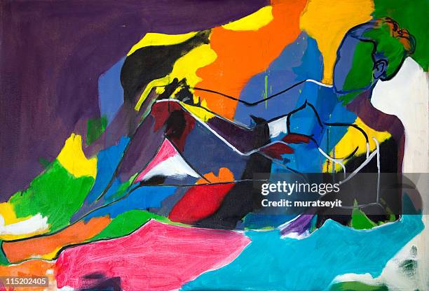 an abstract painting of a woman with bold strokes - abstract painting stock illustrations