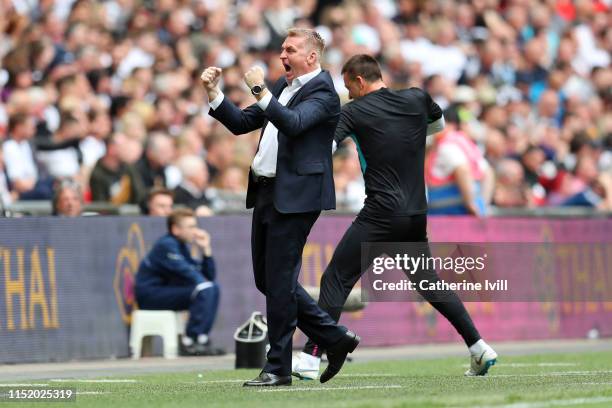 Dean Smith, Manager of Aston Villa celebrates after Anwar El Ghazi of Aston Villa scores his sides first goal during the Sky Bet Championship...