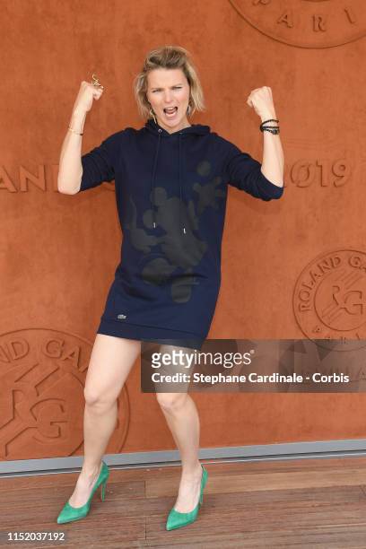 Journalist France Pierron attends the 2019 French Tennis Open - Day Two at Roland Garros on May 27, 2019 in Paris, France.