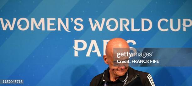 S Referees Committee Italian chairman Pierluigi Collina arrives for a press conference during the France 2019 Women's football World Cup in Paris on...