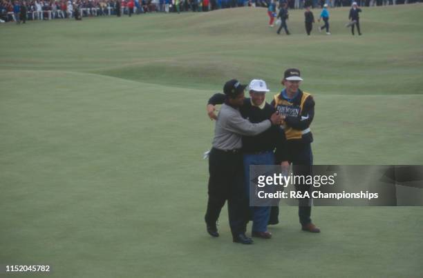Costantino Rocca of Italy reacts on the 18th green during The 124th Open Championship held on the Old Course at St Andrews, from July 20-23,1995 in...