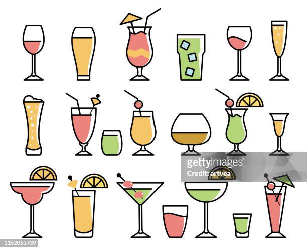 drink & alcohol icon set - tropischer cocktail stock-grafiken, -clipart, -cartoons und -symbole