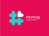 Hashtag symbol with heart logo icon design