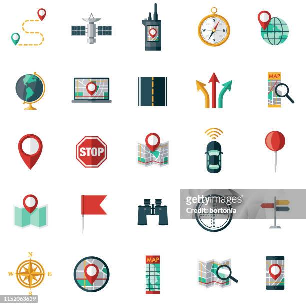 map & navigation icon set - straight pin stock illustrations