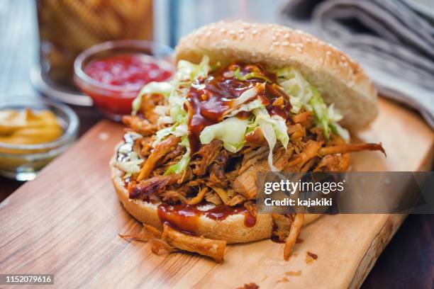 homemade pulled pork sandwich - pulled pork stock pictures, royalty-free photos & images