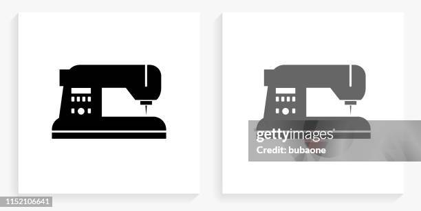 sewing machine black and white square icon - sewing machine white background stock illustrations