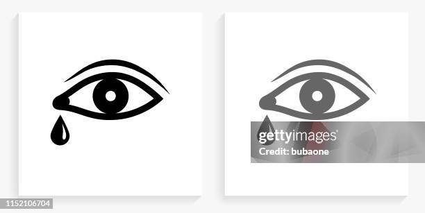 human eye with tear black and white square icon - eyebrows stock illustrations