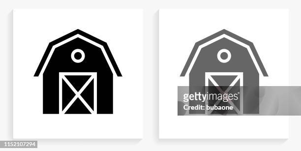 farming barn black and white square icon - white barn stock illustrations