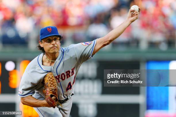 Pitcher Jason Vargas of the New York Mets delivers a pitch against the Philadelphia Phillies during the first inning of a baseball game at Citizens...