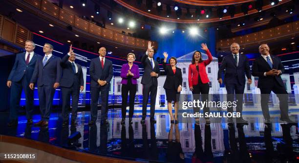 Democratic presidential hopefuls Mayor of New York City Bill de Blasio, US Representative for Ohio's 13th congressional district Tim Ryan, former US...