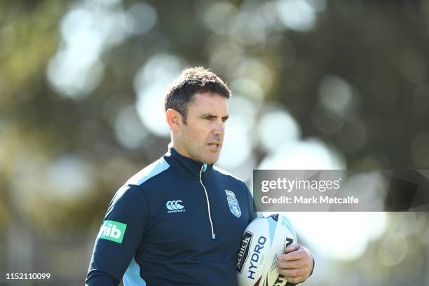 Blues coach Brad Fittler looks on during a New South Wales Blues State of Origin training session at NSWRL Centre of Excellence Field on May 28, 2019...