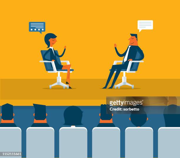 discussion - press conference illustration stock illustrations