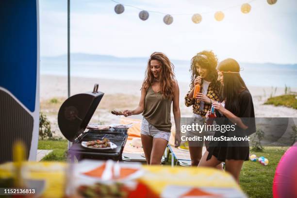 bbq aan zee - beach bbq stockfoto's en -beelden