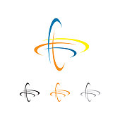 Technology planet orbit logo design vector illustration.