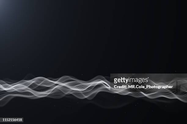 illustration of wave particles futuristic digital abstract background for science and technology,banner background with copy space - hud interfaz de usuario gráfica fotografías e imágenes de stock