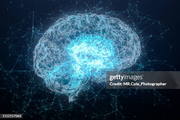 illustration of brain analysis and dna connecting line and dot ,futuristic design for digital technology and science concept - genio concetto foto e immagini stock