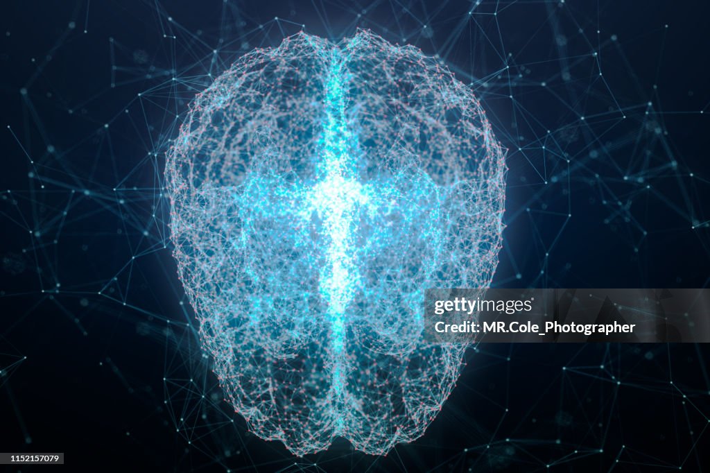 Illustration of Brain analysis and DNA connecting line and dot ,Futuristic design for digital technology and science concept