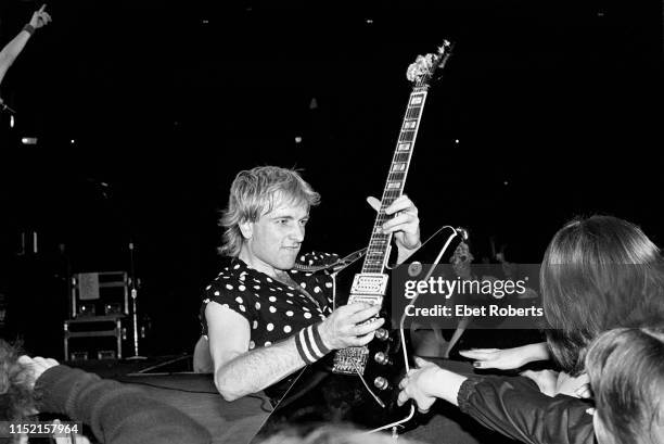 Phil Collen performing with Def Leppard at the Brendan Byrne Arena in East Rutherford, New Jersey on March 27, 1983.