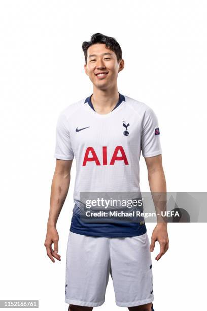 Heung-Min Son of Tottenham Hotspur poses for a photo during the Tottenham Hotspur UEFA Champions League Final Preview Portrait Shoot at Enfield...