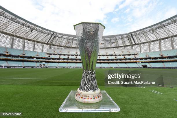 The Europa League trophy at Baku Olimpiya Stadionu on May 28, 2019 in Baku, Azerbaijan.