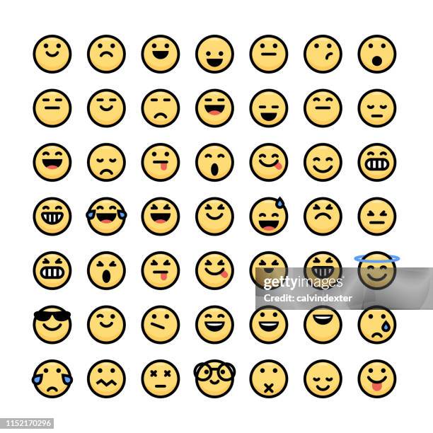 emoticons line art and flat color big collection - looking back stock illustrations