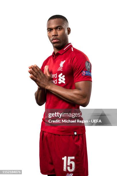 Daniel Sturridge of Liverpool poses for a photo during the Liverpool FC UEFA Champions League Final Preview Portrait Shoot at Melwood Training Ground...