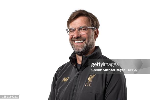 Jurgen Klopp, Manager of Liverpool poses for a photo during the Liverpool FC UEFA Champions League Final Preview Portrait Shoot at Melwood Training...