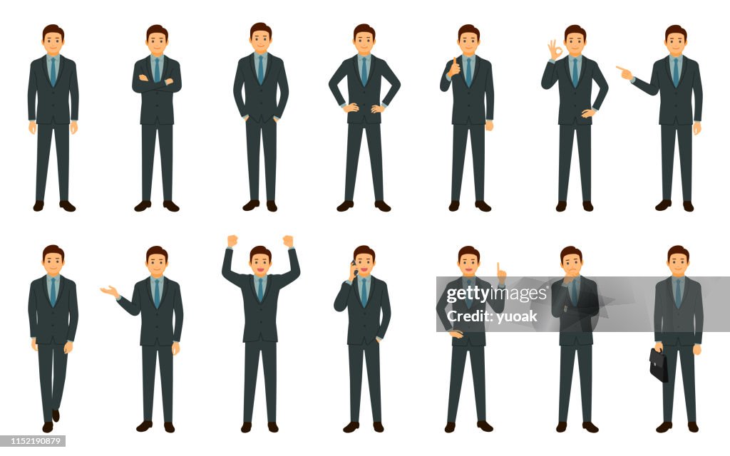Set of businessman isolated on white background