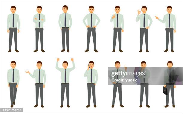 set of businessman isolated on white background - businessman portrait stock illustrations