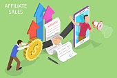 Isometric flat vector concept of affiliate sales, marketing strategy, referral.