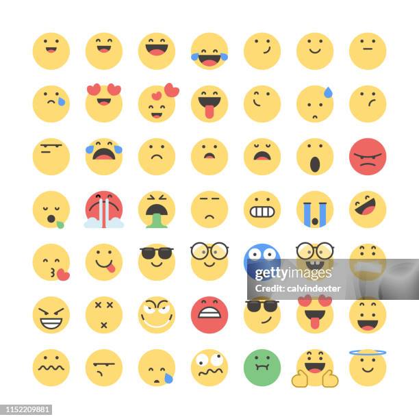 emoticons big collection - facial expressions flat design character stock illustrations