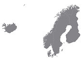 Gray Map of Scandinavia on White Background