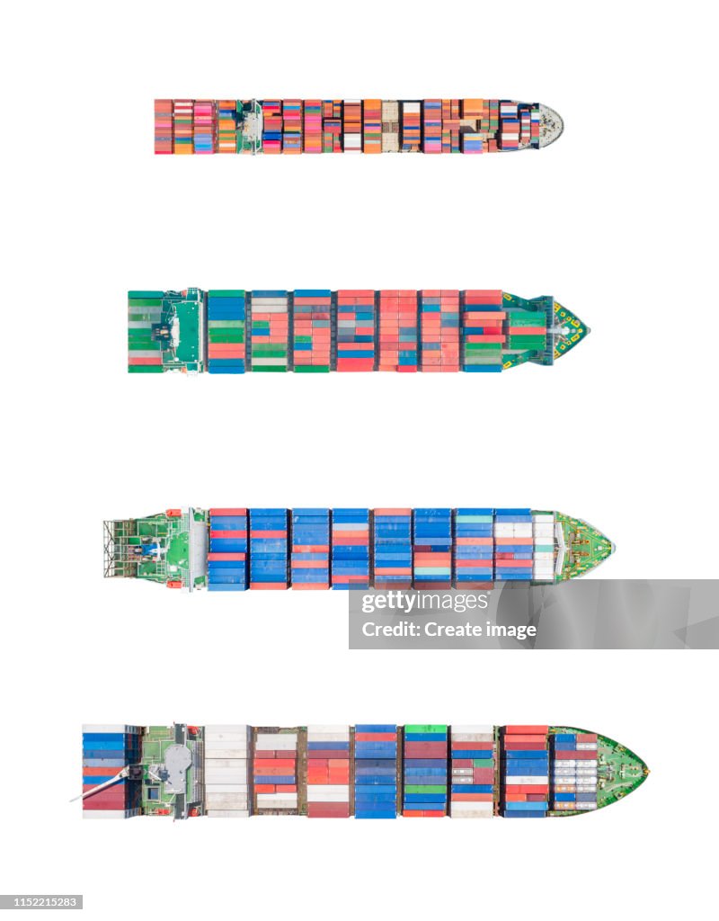Container Upper View Aerial Top View Container Ship On Isolated Background With Clipping ...