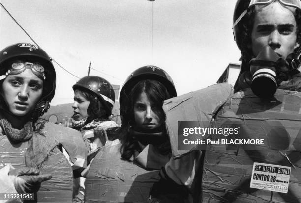 Members of Tutte Bianche gather during protests against the 27th Group of Eight Summit in July, 2001 in Genoa, Italy. Hundreds of thousands of...