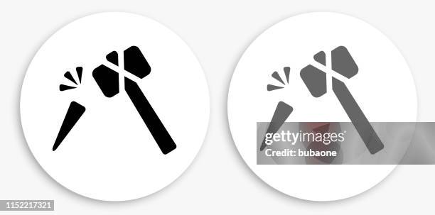 hammer and chisel black and white round icon - chisel stock illustrations