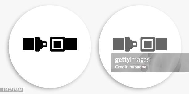 buckle up black and white round icon - buckle stock illustrations