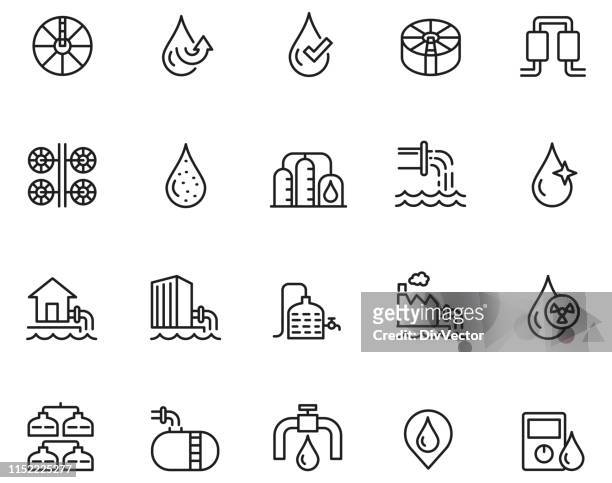 illustrazioni stock, clip art, cartoni animati e icone di tendenza di set di icone per il trattamento delle acque - acqua