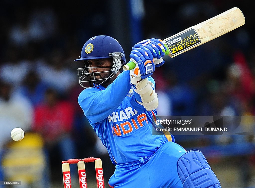 Indian batsman Harbhajan Singh plays a s