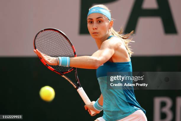 Aleksandra Krunic of Serbia during her ladies singles first round match against Daria Gavrilova of Australia during Day three of the 2019 French Open...