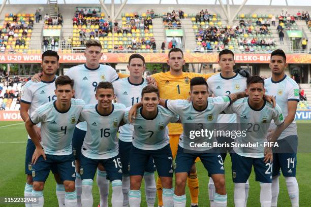 The Argentina team line up prior to the 2019 FIFA U-20 World Cup group F match between Portugal and Argentina at Bielsko-Biala Stadium on May 28,...