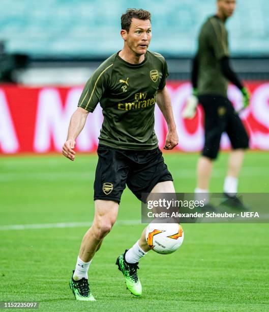 Stephan Lichtsteiner in action during Arsenal training session prior to the UEFA Europa League Final between Chelsea and Arsenal at Baku Olimpiya...