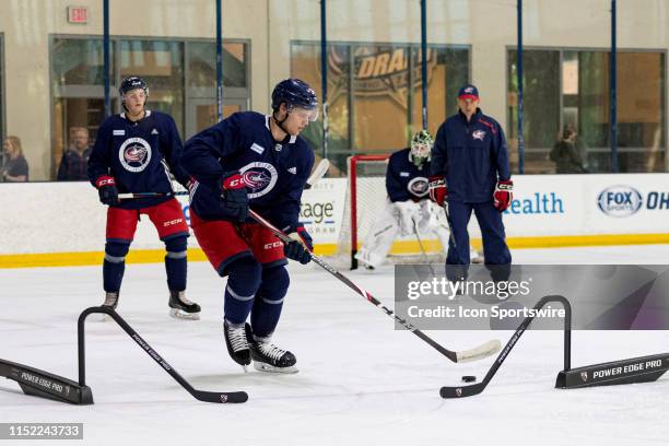 Jacob Paquette in action during the 2019 Columbus Blue Jackets development camp on June 26, 2019 at OhioHealth Ice Haus in Columbus, OH.