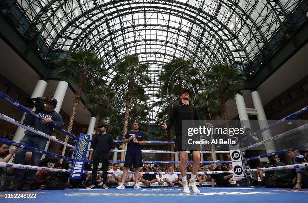 Super middleweight champion Callum Smith trains for his upcoming fight against Hassan N'Dam at Brookfield Place on May 28, 2019 in New York City.