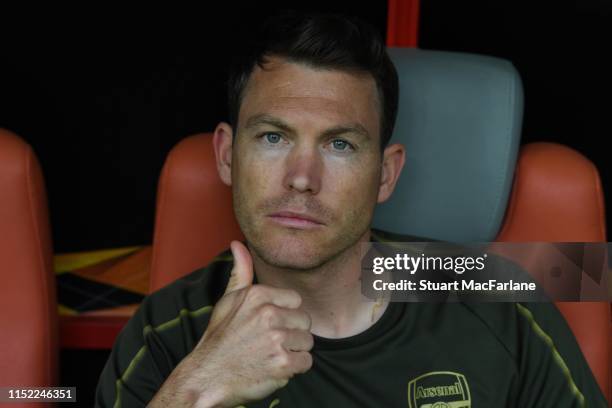 Stephan Lichtsteiner of Arsenal during a training session at Baku Olimpiya Stadionu on May 28, 2019 in Baku, Azerbaijan.