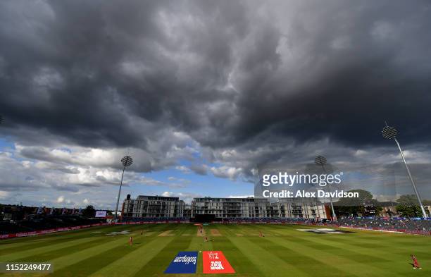 General view of overcast sky's at Bristol during the ICC Cricket World Cup 2019 Warm Up match between West Indies and New Zealand at Bristol County...