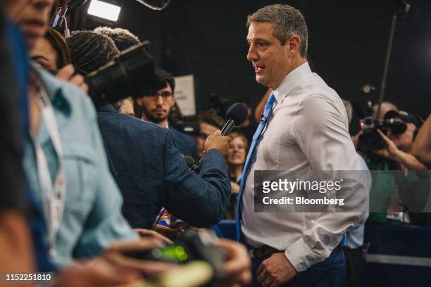 Representative Tim Ryan, a Democrat from Ohio and 2020 presidential candidate, speaks to members of the media following the Democratic presidential...