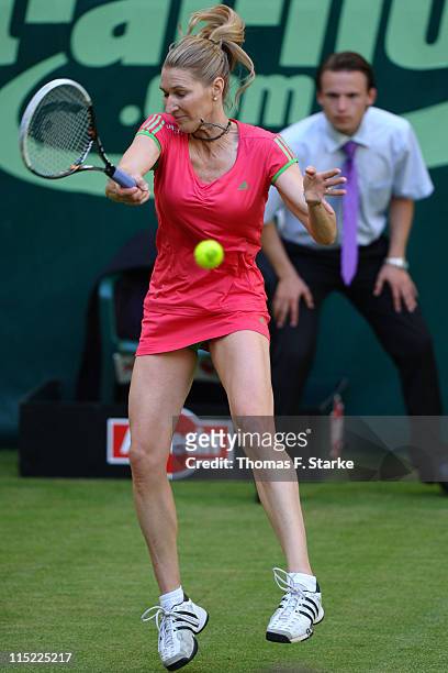 Steffi Graf in action during the Warsteiner Champions Trophy of the Gerry Weber Open at the Gerry Weber stadium on June 4, 2011 in Halle, Germany.